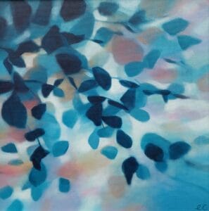 An original painting on canvas in cool shades of blue and navy, with a hint of brown.