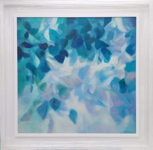 Blue leafy tree canopy monochromatic painting from the Canopy Series by Irish nature artist Eibhilin Crossan